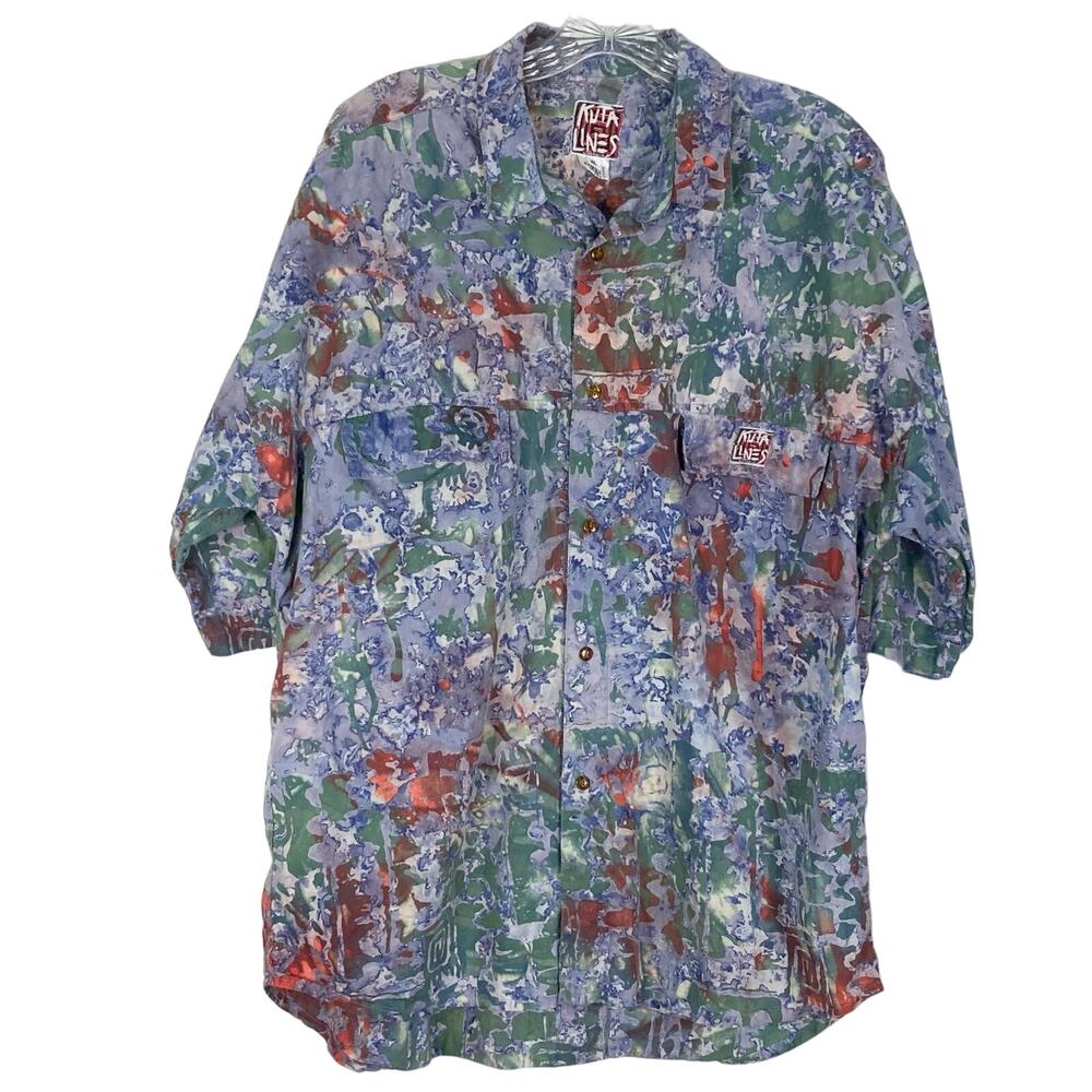 NWOT KUTA LINES Shirt XL Tie Dye Water Multicolor Logo Flap Short Sleeve Cotton